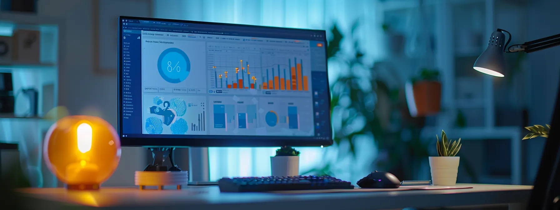 analyzing a computer screen displaying backlink performance analytics with a chatbot in the background.