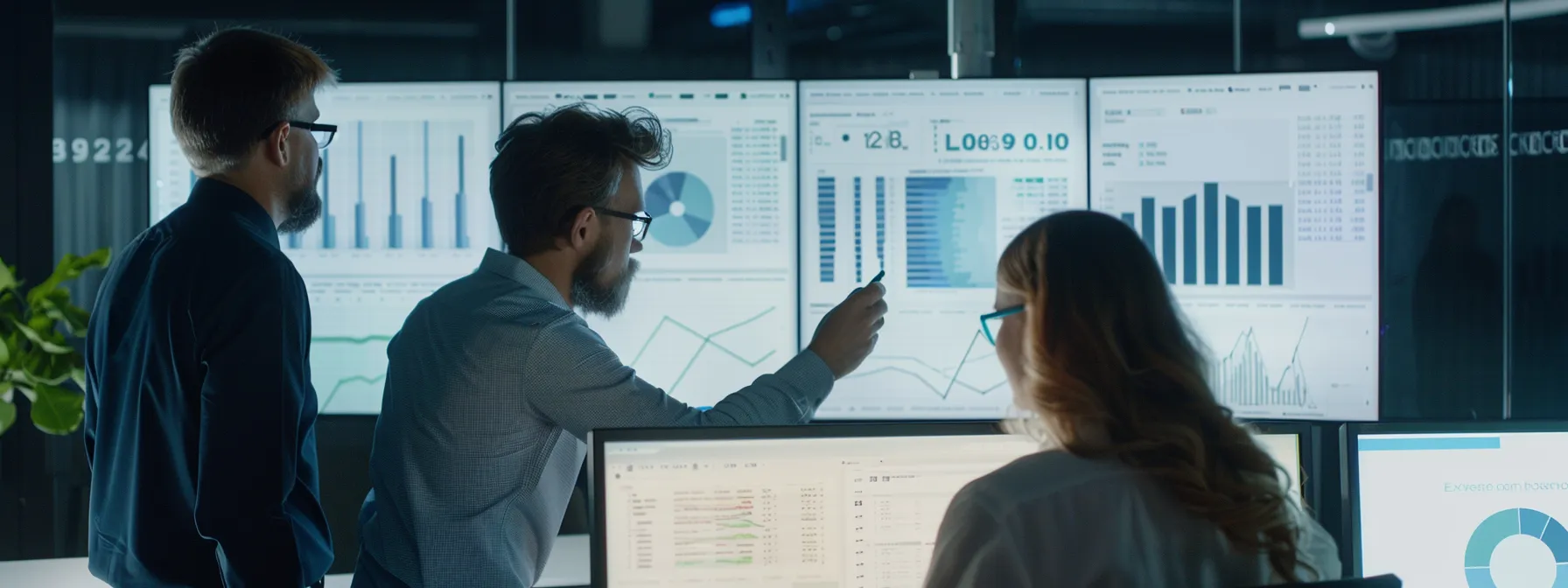 a sales team reviewing real-time lead data on a computer dashboard with automated tracking and crm integration.