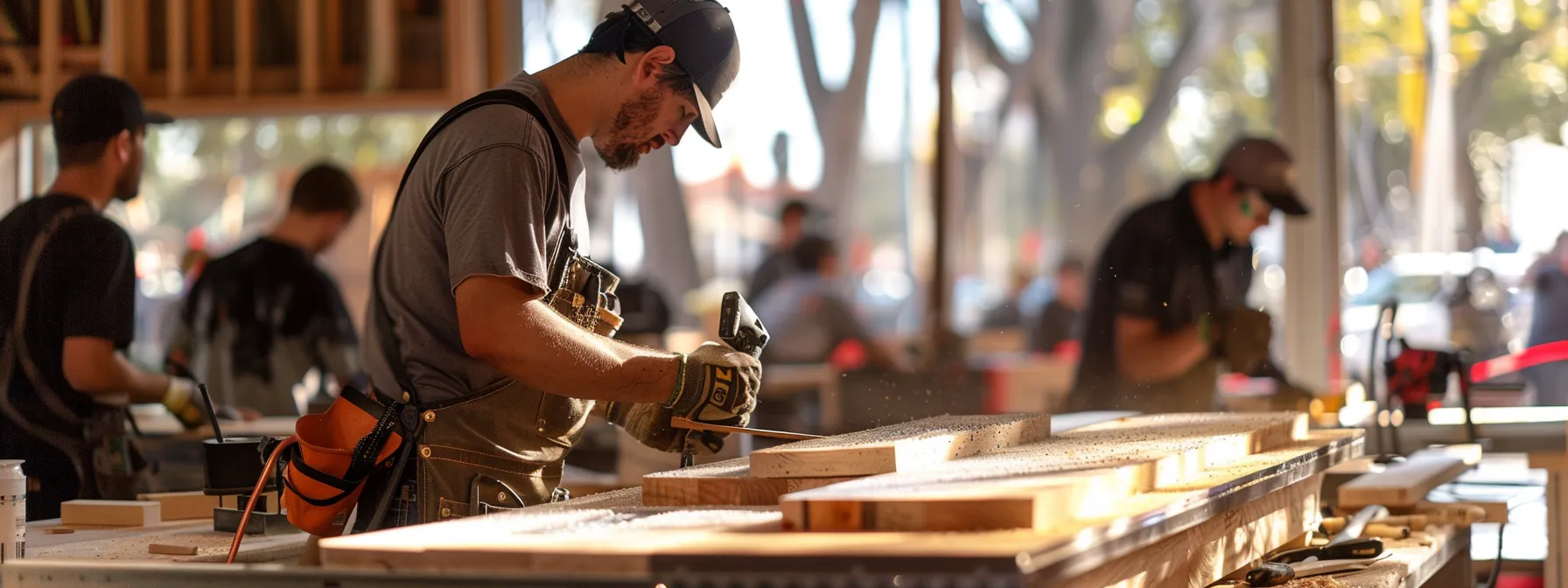 a carpenter showcasing his work in a local community event.