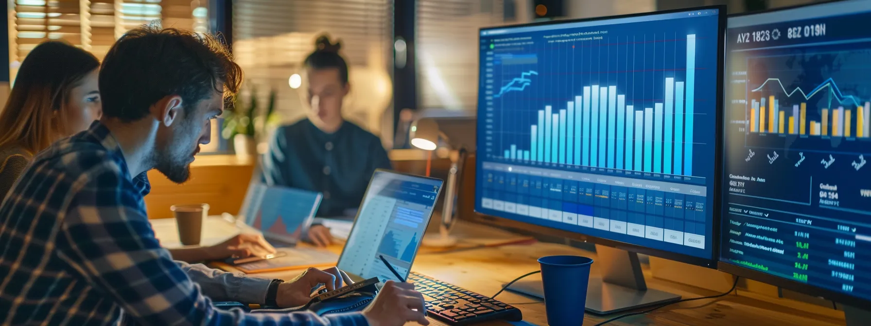 a digital marketing team in melbourne analyzing local seo review monitoring data on a computer screen.