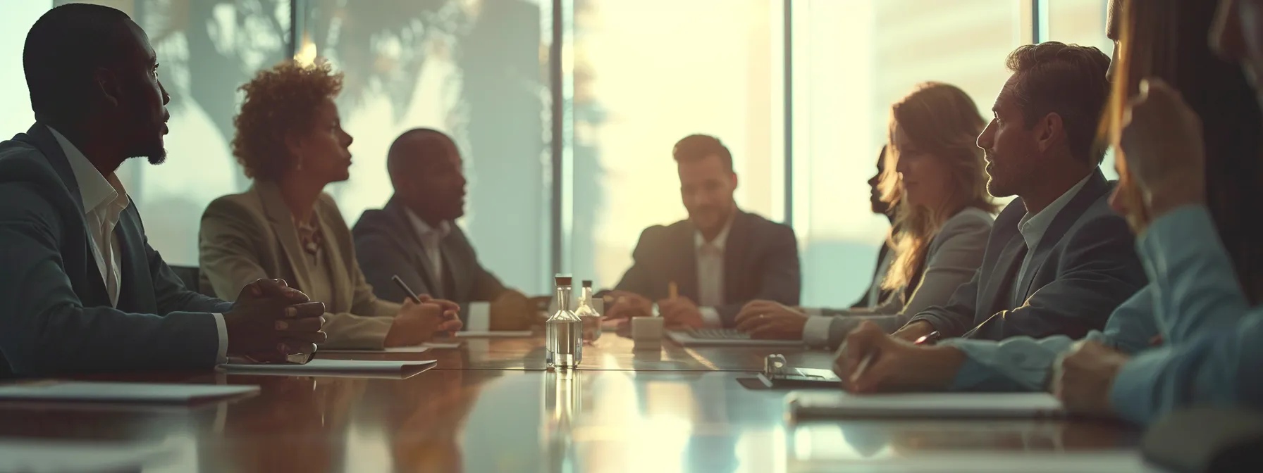 a team of sales and marketing professionals meeting and discussing strategies around a conference table.