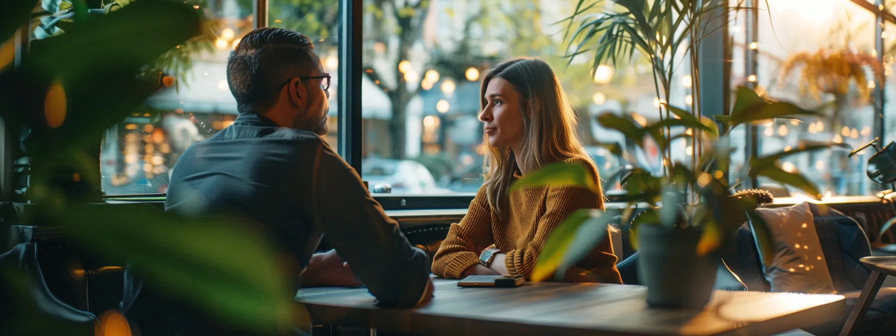 a salesperson engaged in a deep conversation with a potential client, showing genuine interest in their business needs.