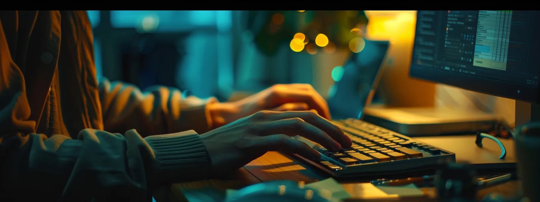 a person typing on a computer, reviewing customer complaints and violations.