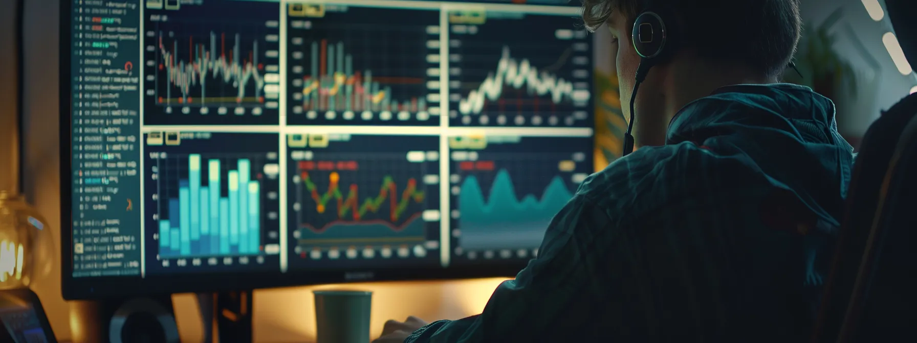 a person analyzing performance metrics on a computer screen with various seo data displayed.