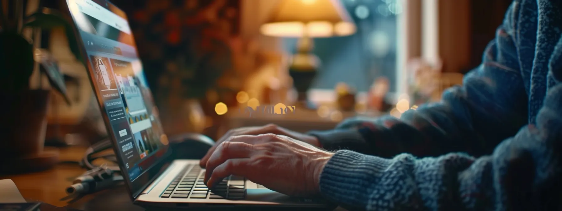 a person typing on a laptop with a locksmith website open on the screen.