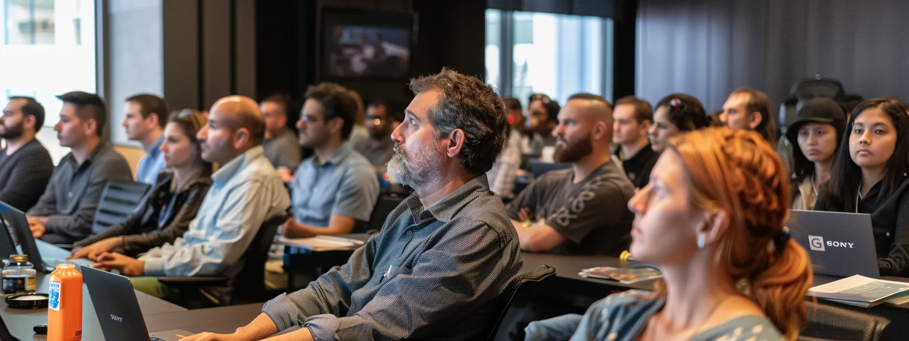 a group of people attending a workshop on seo best practices and trends.