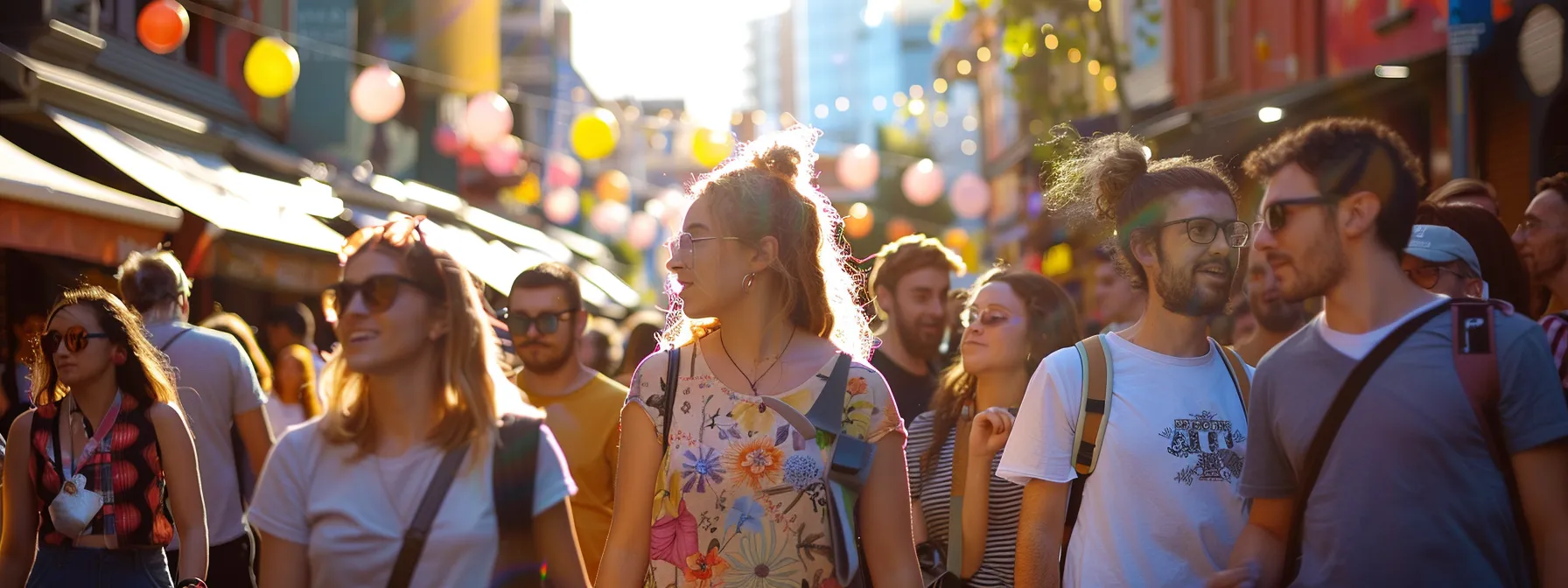 a group of people attending a lively melbourne festival, engaged in authentic storytelling and connecting with the local community.