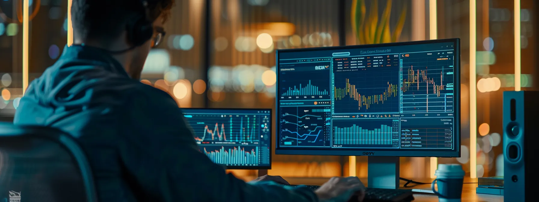 a person analyzing data on a computer, with graphs and charts related to amazon ppc campaigns displayed on the screen.