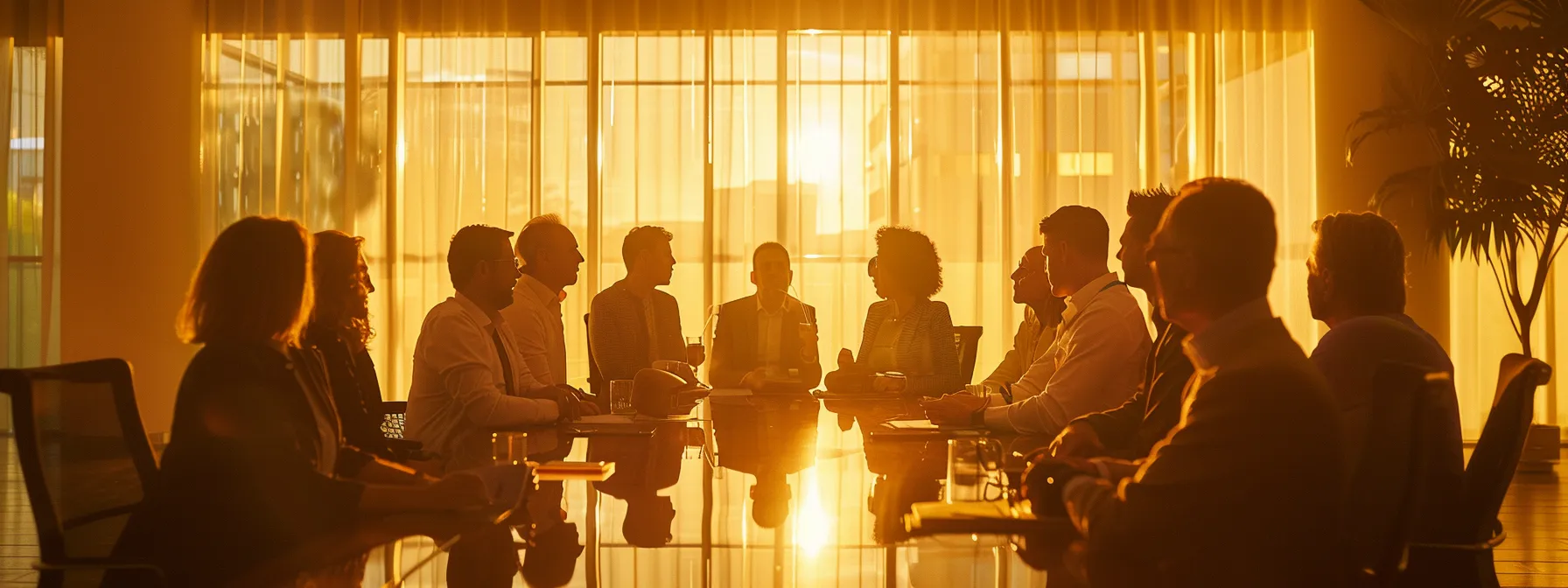 a group of executives gathered around a conference table discussing strategies for unlocking quantum results through high-performance leadership mindset shifts.