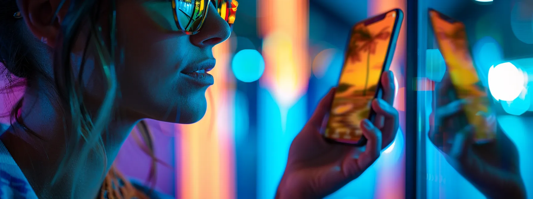 a person holding a smartphone and sharing photos of stylish sunglasses on social media.